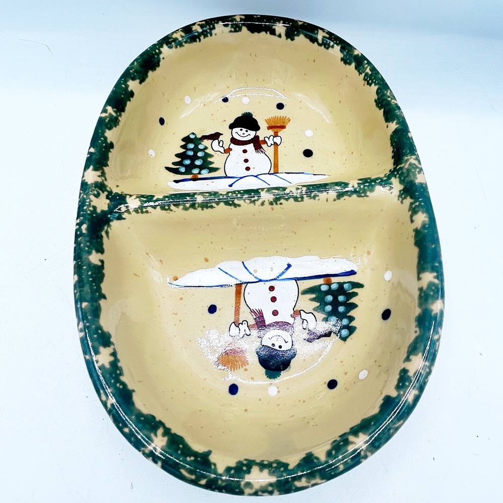 Country Snowman Stoneware Divided Dish by LTD Commodities, Inc - Picture 13 of 13